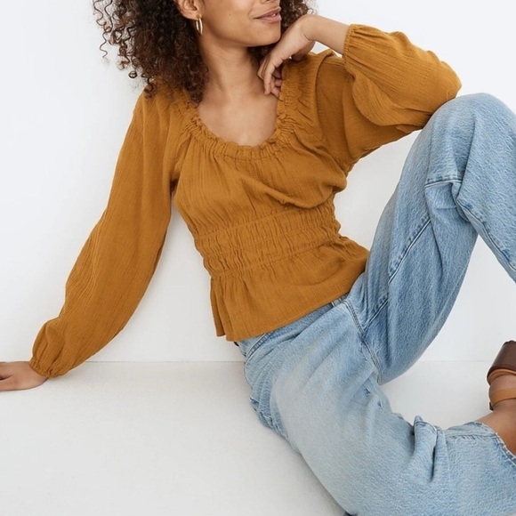 Madewell Tops - Madewell Mustard Sophia Top in Textured Plaid Size M
